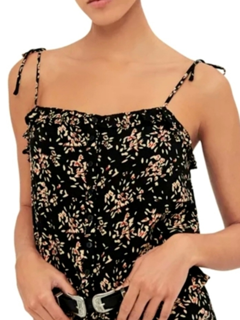 ba&sh Black Floral Tie-Strap Camisole